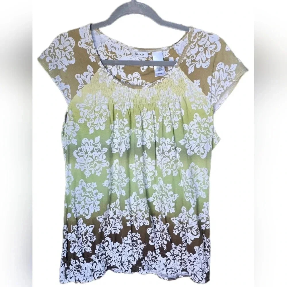 Liz & Co., Size L, Multicolor Floral Cap Sleeve Tee